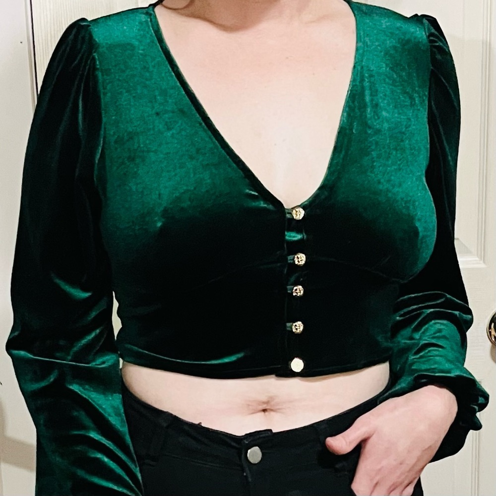 Green Velvet Crop Top.